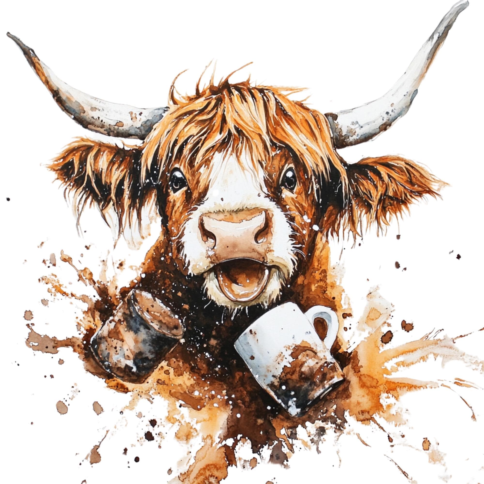 Watercolor Highland Cow PNG Clipart Bundle: Scottish Baby Cow ...