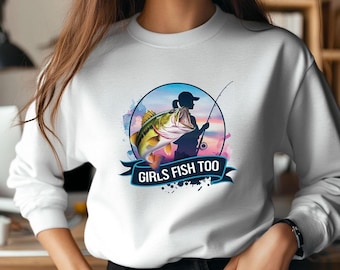 Girls Fish Too PNG: Female Angler Clipart (Digital Download)