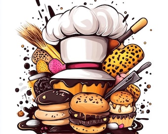 Watercolor Chef Clipart Set: Cooking Illustrations (PNG, JPG)