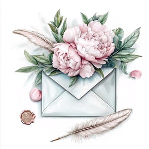 Clipart di lettere d&#39;amore floreali: acquerello vintage PNG (download digitale)