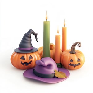 Halloween Candle Clipart: Spooky Watercolor PNG (Digital File)