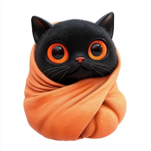 Halloween Black Cat Watercolor Clipart: Spooky Kitten PNG, JPG (Digital Download)