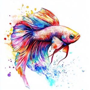 Watercolor Fish Clipart: Colorful Beta Fish PNG (Digital File)