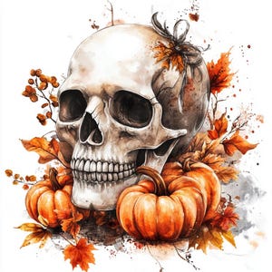 8 Halloween Skull Clipart, Pumpkin Clipart, Printable Watercolor clipart,PNG High Quality, Digital download, Paper craft, junk journals File