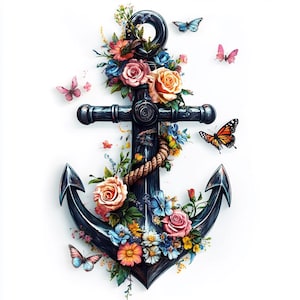 Floral Anchor Clipart: Watercolor Nautical Designs (Digital Download)