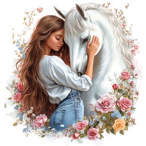 9 Floral Horse Girl Clipart, Horse Girl Clipart Bundle, Cowgirl Clipart PNG,JPJ cute Girl love Horse Clipart, and Horse Clipart file