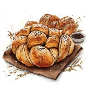 8 Clipart di pane ad acquerello, Clipart di panetteria, Cestino di pane, Baguette francese, Clipart di pretzel, Pane e panini, Uso commerciale, Cottura png, File JPJ