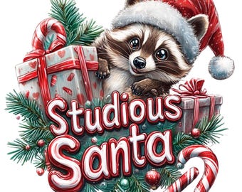 Christmas Raccoon Watercolor Clipart: Festive Holiday PNG (Digital Download)