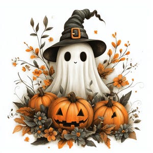 Floral Ghost-clipart: aquarel Halloween, png, jpg (digitale download)