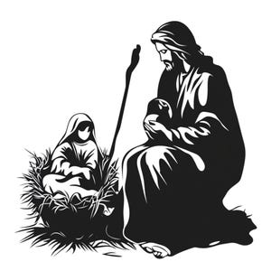 Nativity Scene Clipart: Holy Family, Religious Christmas (PNG, JPG)