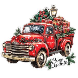 Christmas Truck Watercolor Clipart: Vintage Holiday Designs (PNG, JPG)