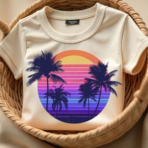 Retro Sunset Palm Trees PNG: 80s Beach Clipart (Digital Download)
