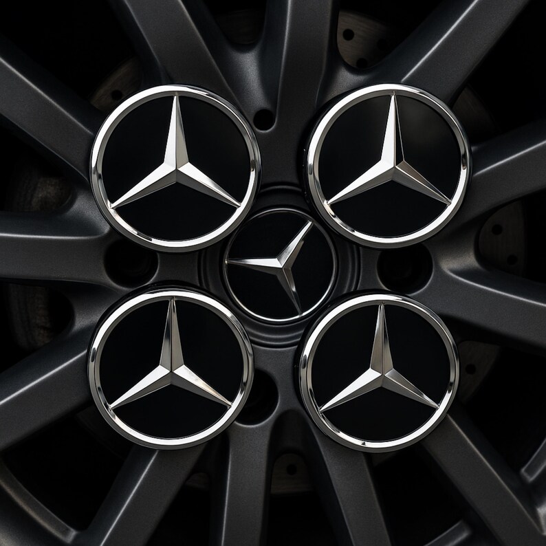 Mercedes Wheel Center Caps - Gloss Black Silver Logo 75mm - Set of 4 - Etsy