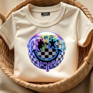 Trippy Smiley Face PNG: Holographic Neon Vaporwave Design (Digital Download)