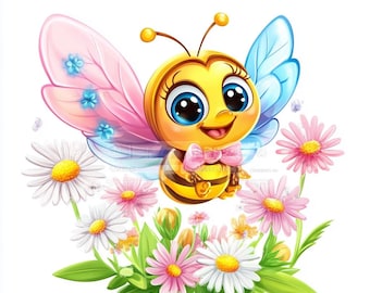 Funny Honey Bee Clipart: Watercolor Baby Bee PNG, JPG (Digital File)