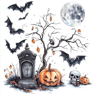 8 Halloween Clipart, Cute Pastel Halloween Clipart,PNG,JPJ, Witch Clip Art, Ghosts, Bats, Witch, Candy Corn, Happy Halloween, Digital file