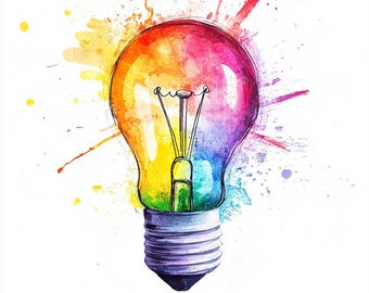 Watercolor Light Bulb Clipart: Colorful PNG Illustrations (Digital File)