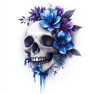 Floral Skull Clipart: Gothic Halloween PNG Illustrations (Commercial Use)