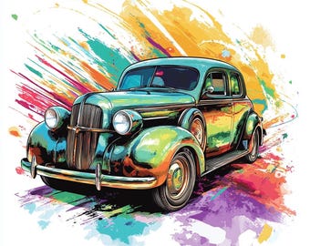 Paquete de imágenes prediseñadas de coches clásicos en acuarela: Arte automotriz vintage (descarga digital)