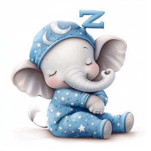 Baby Elephant Watercolor Clipart: Nursery Decor (Digital File)