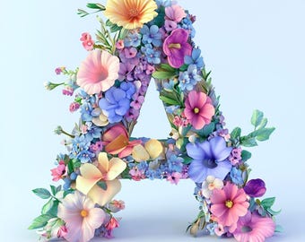 Watercolor Floral Alphabet Clipart: 26 Letters (Digital Download)