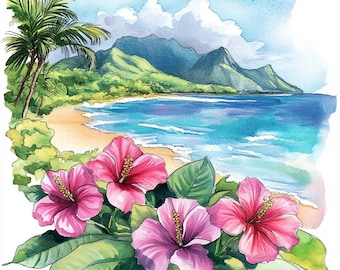 Hawaii Flower Clipart Set: Aloha Watercolor Graphics (Digital File)