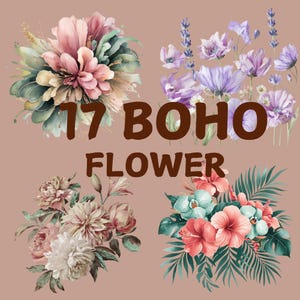 Boho Floral Clipart: Watercolor Flower PNG Bundle (Digital Download)