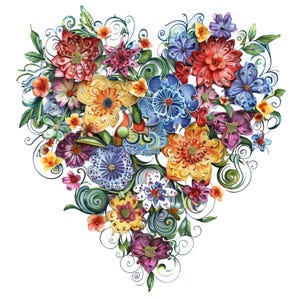 8 Heart Floral Flower Printable High Quality Printable Clipart File Jpj ...
