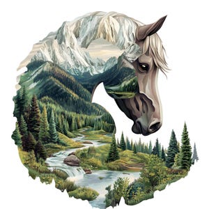 Mountain Horse Clipart: Nature Wildlife PNG Designs (Digital Download)