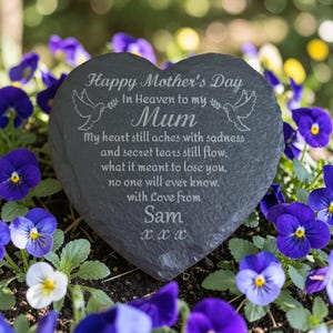 Personalised Graveside Memorial / Ornament, Heart shaped.....Any name/relation can be added.  Free postage Mother's Day Suitable