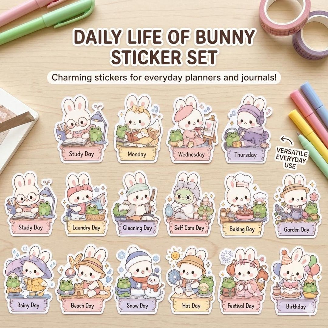 Cute Bunny Goodnotes Stickers | Digital Planner Stickers | Kawaii PNG ...