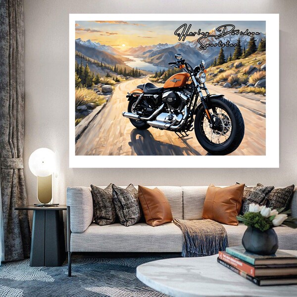 HARLEY DAVIDSON Sportster - Motorcycle Art Poster, Vintage motorcycle Poster, Classic motorbike Art Print, Gift, Supercar Print, Car Print