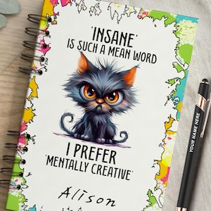 Personalised Funny Cat Spiral Notebook, Sarcastic Quotes Journal, Custom Lined Pages (A4/A5)