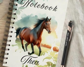 Handgefertigtes personalisiertes Pferdebuch und Stift - Englisches Vollblutpferd Notizbuch: A4/A5 im Landhausstil