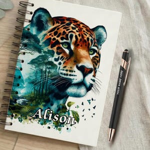 Diario personalizzato fatto a mano - Design Giaguaro Selvatico - Quaderno A4 e A5 - Regalo di cancelleria unico - Diario personalizzato con animali
