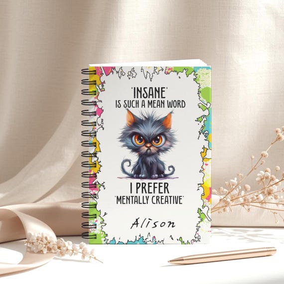 Personalised Spiral Funny Notebook A4 and A5 size, Funny Animals  quotes journal , Custom lined pages notebook, Personalized notepad