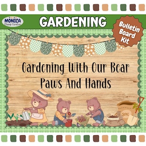Garden Bulletin Board Kit-Modern Greenery Theme Classroom Door Decor-Bear Bulletin Board Set-Summer Bulletin Board-Elementary School Decor