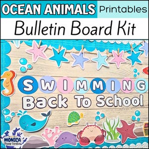 Ocean Animals Bulletin Board Idea Under The Sea Theme Classroom Door Decor Dive Into Learning Bulletin Board Seas The Day Back To School Kit