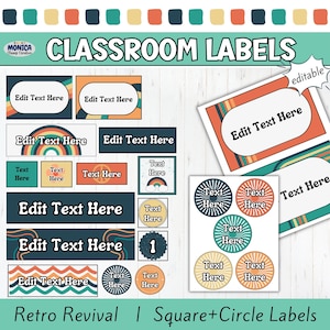Retro Classroom Labels-School Supply Labels-Bin Labels-Teacher Classroom Organization-Groovy Classroom Decor-Editable Label Template