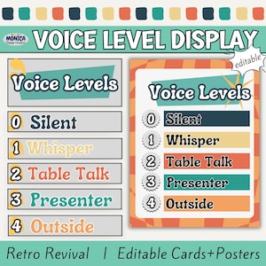 Retro Classroom Voice Level Chart-Groovy Back To School Display-Editable Canva Templates-Teacher Resources-School Posters