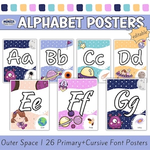 Alphabet Posters Printable Outer Space Theme Classroom Decor Cursive Alphabet Display-ABC Poster Pack Teacher Elementary School Posters