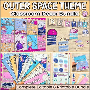 Outer Space Theme Classroom Decor Bundle-Elementary Classroom Theme Bundle-Bright Pastel Classroom Decorations-Planet Teacher Decor Bundle