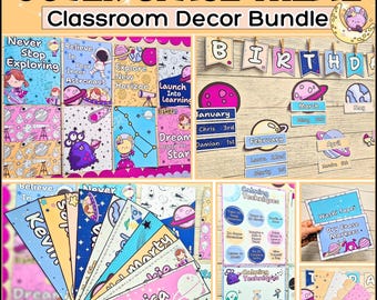 Outer Space Theme Classroom Decor Bundle-Elementary Classroom Theme Bundle-Bright Pastel Classroom Decorations-Planet Teacher Decor Bundle