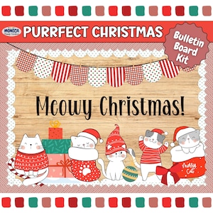 Cute Cat Bulletin Board Kit Christmas Classroom Door Decor Pink Pastel Meowy Christmas Bulletin Board December Holiday Decor