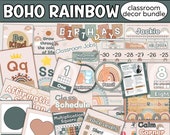 Boho Rainbow Classroom Decor Bundle-Elementary Classroom Theme Bundle-Preschool Boho Neutral Classroom Decorations-Editable Modern Decor Set