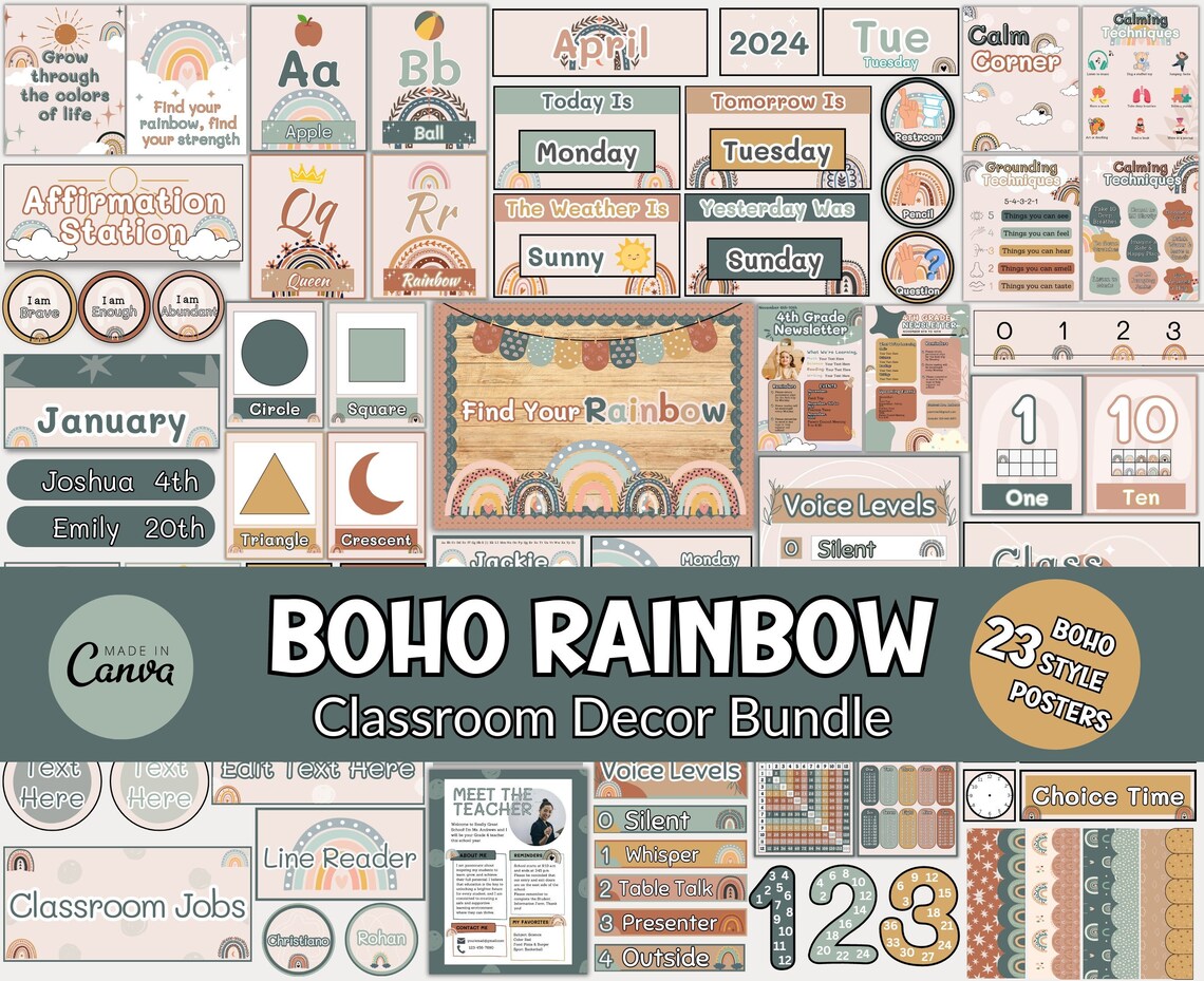 Boho Rainbow Classroom Decor Bundleelementary Classroom Theme Ideas