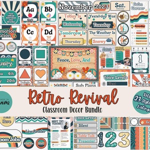 Retro Classroom Decor Bundle Elementary Groovy Classroom Theme Bright And Modern Classroom Decorations Editable Teacher Supplies