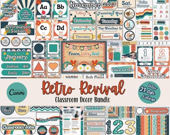 Retro Classroom Decor Bundle Elementary Groovy Classroom Theme Bright And Modern Classroom Decorations Editable Teacher Supplies
