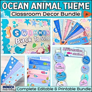 Ocean Animal Theme Classroom Decor Bundle Elementary Under The Sea Theme Classroom Decor Nautical Bright Ocean Classroom Decor Organization