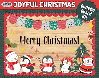 Penguin Christmas Bulletin Board Kit December Classroom Door Decor Merry Christmas Classroom Winter Decor